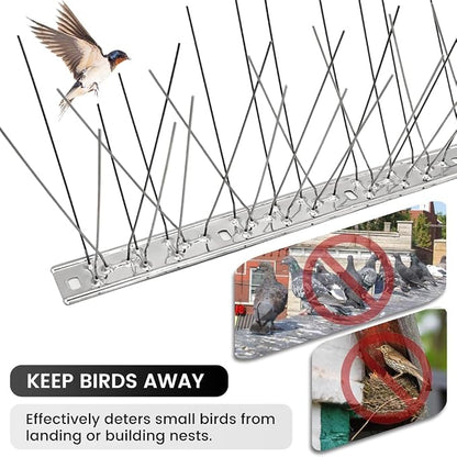 Ley's Stainless Steel Bird Spikes, 3.2 FT (3 Pack), Easy Install Metal Bird Deterrent Spikes Strip, Humane Pigeon & Small Bird Repellent for Roof, Fence, Balcony & Outdoor Protection