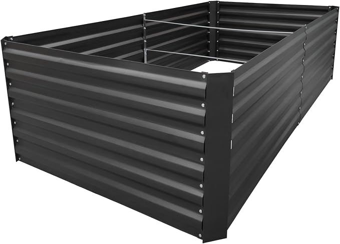 8x3x2FT Black Metal Raised Garden Bed Kit, Galvanized Outdoor Planter Box for Vegetables, Flowers, Herbs, Succulents and More