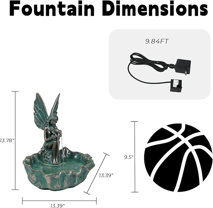 ZMG 14" Angel Fairy Outdoor Water Fall Fountain, Durable Resin Garden Fountain for Home Decor, Office, Gardens, Landscaping, Patios, Balconies, Bronze, Gift Ideas
