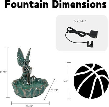 ZMG 14" Angel Fairy Outdoor Water Fall Fountain, Durable Resin Garden Fountain for Home Decor, Office, Gardens, Landscaping, Patios, Balconies, Bronze, Gift Ideas