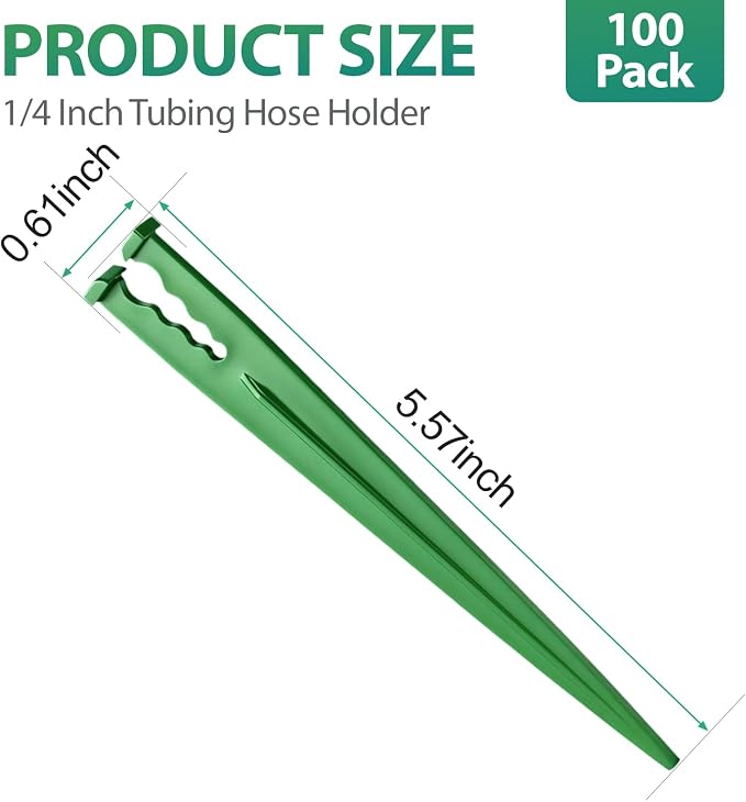 RedChili 100 Pack Irrigation Support Stakes for 1/4 Inch Drip Tubing, Heavy Duty Drip Tubing Hold Down Stakes 1/4" Drip Irrigation Tubing Fittings for Lawn Raised Bed Greenhouse Plant Watering System