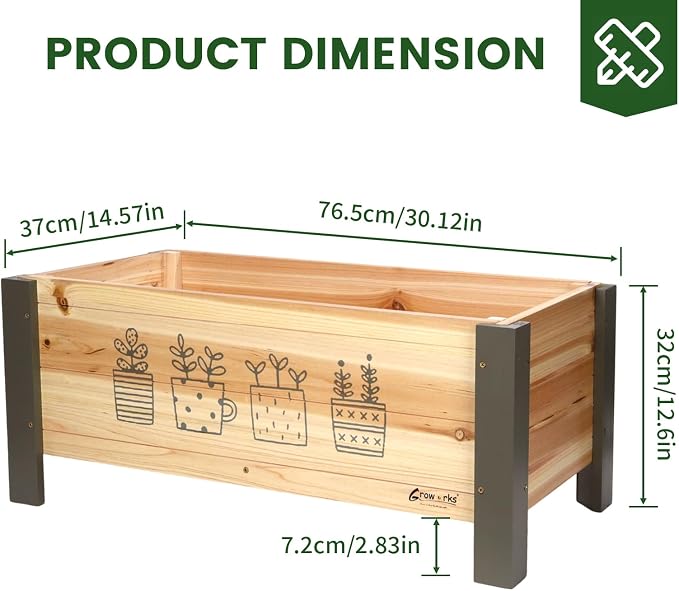 Raised Garden Bed for Kids - 30”L*16”W*13”H Elevated Wooden Planter Box Stand, Backyard, Patio, Balcony w/Bed Liner, 170lb Capacity (Green)