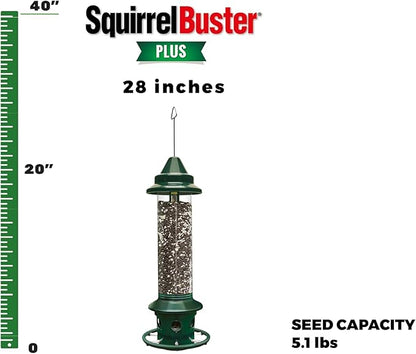 Squirrel Buster Plus Squirrel-proof Bird Feeder w/Cardinal Ring and 6 Feeding Ports, 5.1-pound Seed Capacity, Adjustable, Pole-mountable (POLE ADAPTOR SOLD SEPARATELY), Green | Squirrel-Proof Weight-Activated Shroud, Cardinal Ring, 6 Ports, 5.1 Lb Capa...