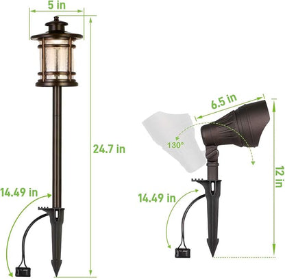 hykolity Low Voltage LED Landscape Kits, 12V-15V Pathway Flood Light Kits | 10W 390LM and 3.4W 155LM Wired for Outdoor Yard Lawn, Die-cast Aluminum, 50W and 30W Equivalent, 8 Pack