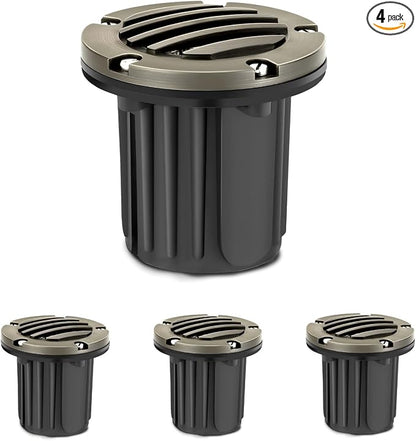 Gardencoin Brass Low Voltage Landscape Well Lights (5" Cover, 5.5" Tall), 12V LED Wired In-Ground Outdoor Up Lighting Fixture Waterproof, Adjustable Beam Direction Base, Without MR16 Bulb (4 Pack)