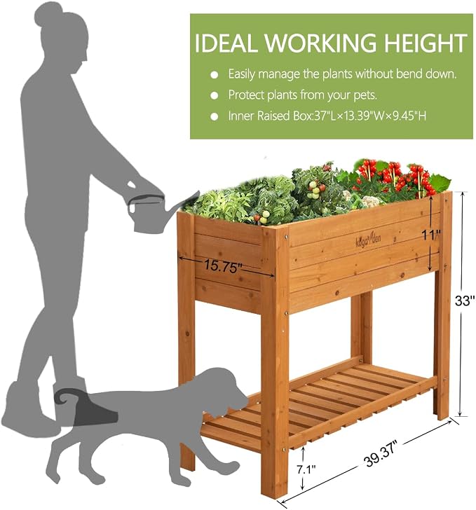 Raised Garden Bed Wood Planter Box Outdoor Wooden Elevated Planters Raised Beds with Legs for Vegetable Flower Herb, 39.37"x15.75"x33"H, Standing Gardening Box with Liner for Backyard, Patio, Deck