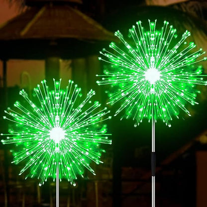 JJGoo Solar Firework Lights, 2 Pack 120 LEDs 2 Lighting Modes Solar Garden Lights Outdoor Waterproof for Yard Patio Walkway Pathway Party Wedding Christmas Decorative - Green