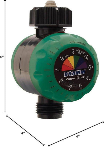 Dramm ColorStorm Premium Water Hose Timer, Mechanical, Turns Water Off Automatically, Up to 120 Minutes of Run Time, Compact for Lawn, Drip, Soaker Hose and Garden, Green