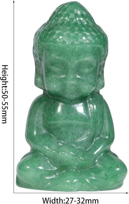 Pocket Stone Baby Buddha Crystal Statue for Home Decoration, Natural Crystal Zen Garden Spiritual Feng Shui Figurine for Religious Decor, Green Aventurine