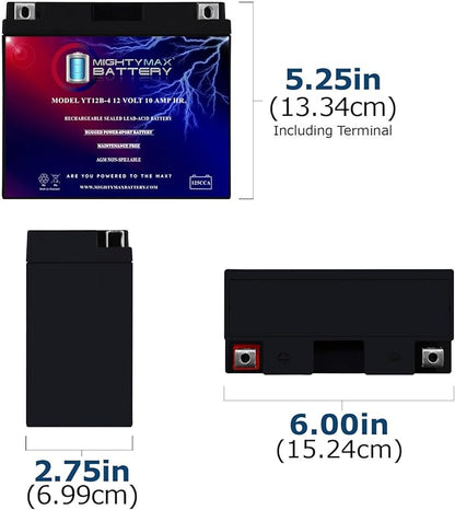 Mighty Max Battery YT12B-4-12 Volt 10 AH, 125 CCA, Rechargeable Maintenance Free SLA AGM Motorcycle Battery