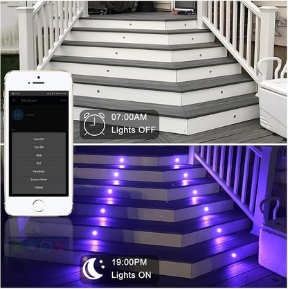 20 Pack 1.22 Inch Smart LED Deck Lights, Low Voltage RGB Outdoor Lighting | Recessed 12V IP67 Waterproof, APP Control, Compatible with Alexa & Google Home, for Patio Stair Steps Landscape Decor