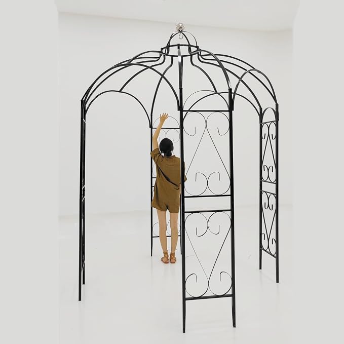 OUTOUR Versatile Oversized 9FT Iron Garden Gazebo Arbour Arbor Heavy Duty Metal ArchTrellis Support for Plants Climbing Garden Outdoor Yard Patio Wedding Party Ceremony Decor Arch