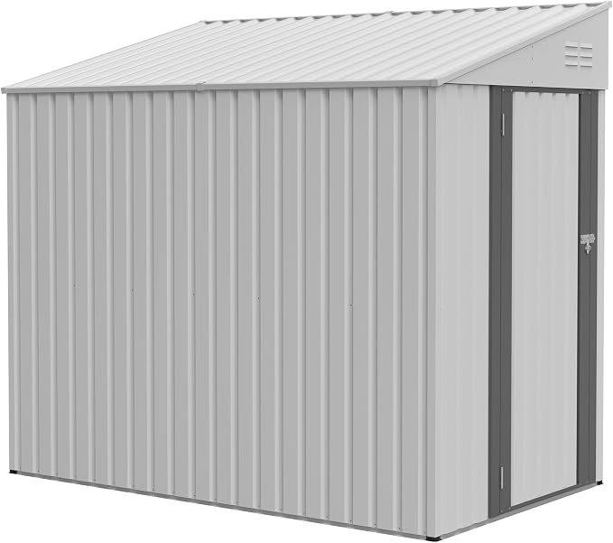 YOPTO 4x7 FT Lean to Storage Shed, Outdoor Metal Wall Side Storage Sheds with Lockable Door,Small Garden Tool Shed for Backayrd, Patio,Lawn,Easy Assembly,White