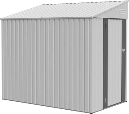 YOPTO 4x7 FT Lean to Storage Shed, Outdoor Metal Wall Side Storage Sheds with Lockable Door,Small Garden Tool Shed for Backayrd, Patio,Lawn,Easy Assembly,White