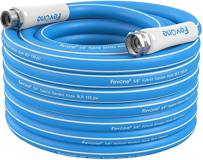 FEVONE Kink Free Garden Hose 50 ft, Heavy Duty Water Hose | Flexible Hybrid Polymer, Drinking Water Safe, 5/8 ID, 600 PSI, Leak-Proof, Aluminum 3/4 GHT Fittings for Garden Watering