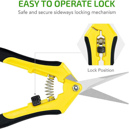 iPower 6.5 Inch Gardening Scissors Hand Pruner Pruning Shear with Straight Stainless Steel Blades, Yellow, 1-Pack