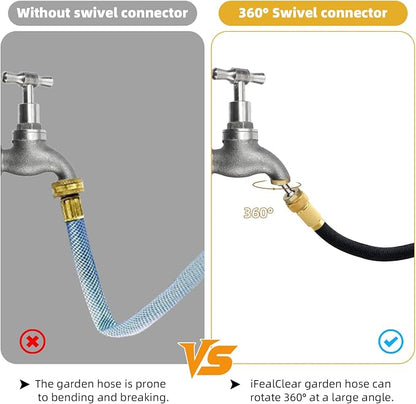 Swivel All-Metal Garden Hose Adapter, 3/4" GHT Hose Protector, Male to Male | Solid Brass Flexible Pipe Kink Protector, Dual 65° Big Rotation at Both Ends, Outdoor Faucet Connector