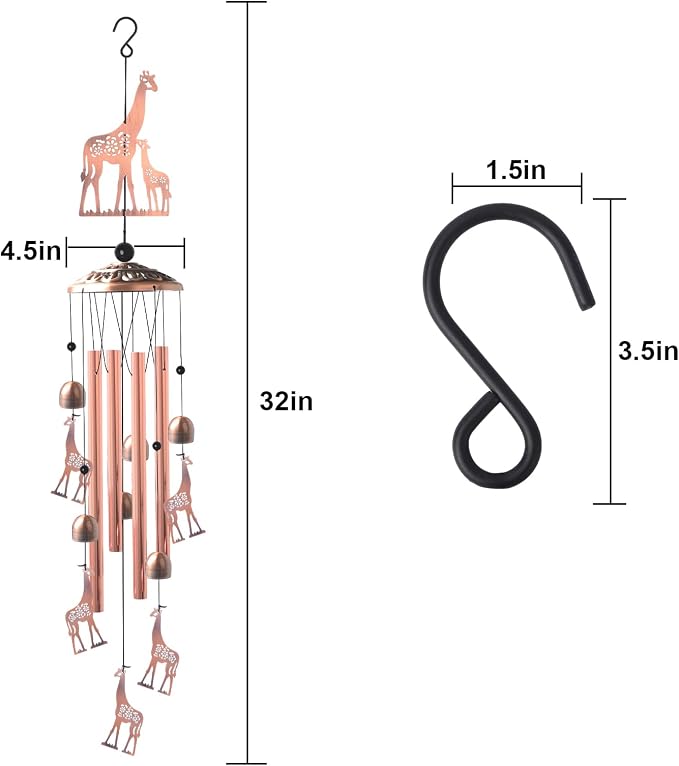 JOBOSI Brass Giraffe Wind Chime, for Women,Giraffe Wind Chime Outdoor, Handmade Metal Garden Wind Chimes,Melodic Weatherproof, Gift for Mom/Grandma