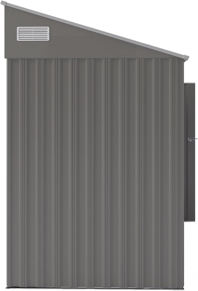 YOPTO 4x8 FT Lean to Shed, Outdoor Metal Storage Sheds with Lockable Door,Garden Tool Shed with Sloping Roof for Backayrd, Patio,Lawn,Gray