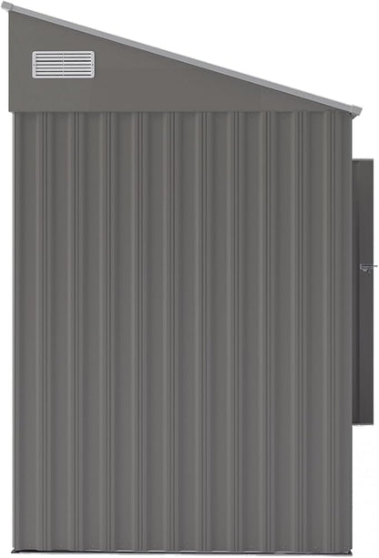 YOPTO 4x8 FT Lean to Shed, Outdoor Metal Storage Sheds with Lockable Door,Garden Tool Shed with Sloping Roof for Backayrd, Patio,Lawn,Gray