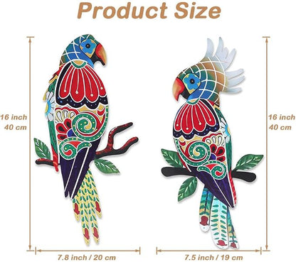 Outdoor Wall Decor, Parrot Decor, Outdoor Metal Wall Art, Mexican Birds Wall Sculpture, For Outside, Yard, Fence, Garden, Patio