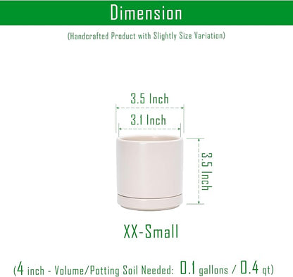 D'vine Dev 3.5 Inch Ceramic Planter Pot, Oatmeal, 94-O-A-8 | Modern Cylinder Design, Drainage Hole & Saucer Included, Stable Structure, Elegant Home Accent