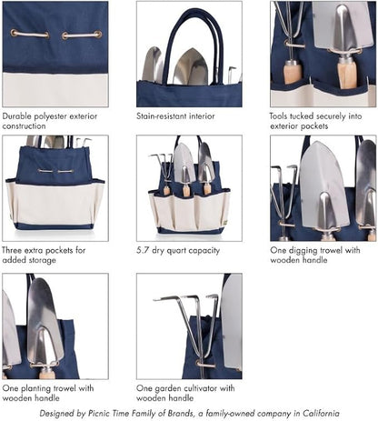 Picnic TIME Disney Mickey Mouse & Minnie Mouse Garden Bag with Tool Set, Garden Tool Organizer Bag, Gardening Tools Gifts for Women and Men, (Navy Blue with Beige Accents)