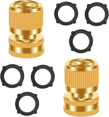 Garden Water Pipe Quick Connect, No-Leak 3/4 Inch GHT Thread Fitting Water Hose Female Adapter, Heavy-Duty Rust Resistant Brass Water Pipe Connector, Easy to Use (2 Female Connect ）