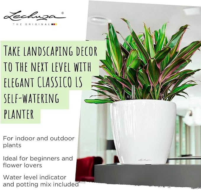 Lechuza Classico LS 43 Charcoal Metallic, Self-Watering Round Planter, D16.9 H15.7 in