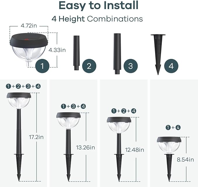 Linkind Solar Pathway Lights 8 Pack, Solar Lights Outdoor Warm White Waterproof, Adjustable Solar Powered for Walkway Yard Garden Driveway Backyard