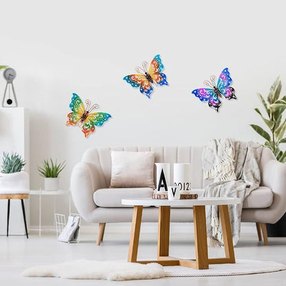 3 Pack Metal Butterfly Wall Decor, Colorful Metal Butterfly Outdoor Wall Art, Hand-Made Outdoor Wall Decor For Garden, Patio, Fence, Yard