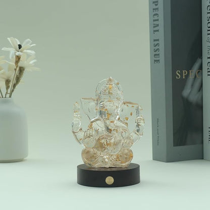 Lord Ganesha Statues with Light - Ganesh Idol Figurine | Elephant God Buddha Sculpture for Home Car Decor Tabletop Statue
