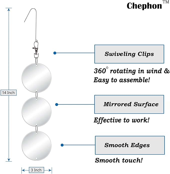 Chephon Upgraded Bird Scare Discs Set - Large 24 Discs - Highly Reflective Double-Sided Bird Reflectors Scare Devices - Better to Keep Most Birds Away Like Woodpecker and Pigeon
