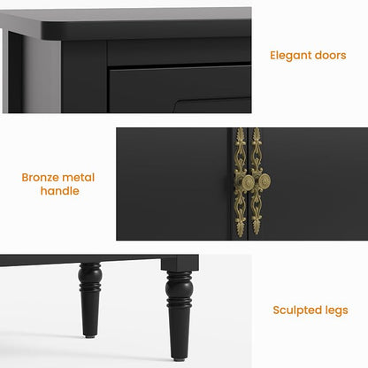 RoyalCraft Buffet Cabinet with 2 Doors & 3 Drawers, Vintage Sideboard with Storage, Painted Coffee Bar Table with Solid Wood Legs, Ideal for Kitchen, Living Room, Dining Room, Black