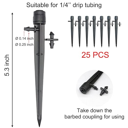 Topiverse Drip Irrigation Emitters, Circle Spray, 0-20 GPH | Adjustable Flow, 1/4" tubing, 30 PSI max, Irrigation Dripper With Stake, Sprinkler Head, Garden Patio Lawn Watering, 25 Pcs
