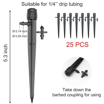 Topiverse Drip Irrigation Emitters, Circle Spray, 0-20 GPH | Adjustable Flow, 1/4" tubing, 30 PSI max, Irrigation Dripper With Stake, Sprinkler Head, Garden Patio Lawn Watering, 25 Pcs