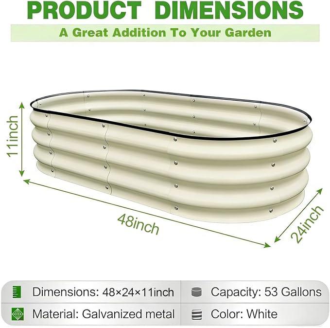 GrowHaus 4x2x1ft Galvanized Raised Garden Bed (2 Pack), Outdoor Metal Planter Box for Vegetables, Flowers & Herbs, Milk White