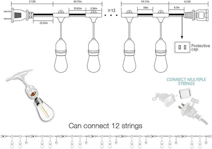 Banord White Outdoor String Lights, 96FT Commercial Grade Patio Lights with 30 1W S14 Dimmable Shatterproof LED Bulbs, Heavy Duty Hanging Lights for Outdoor, Waterproof String Lights (2x48FT)