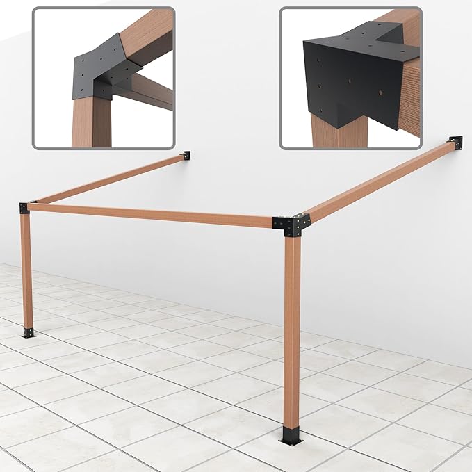 Pergola Kit with Brackets, 15°Slanted Roof Pergola Bracket Kit, Roof Wall Mount Extension Bracket Kit 3-Way Brackets for Pergolas,Log Cabin Outdoor Pergola 4"x 4" (Actual 3.5" X 3.5") Lumber