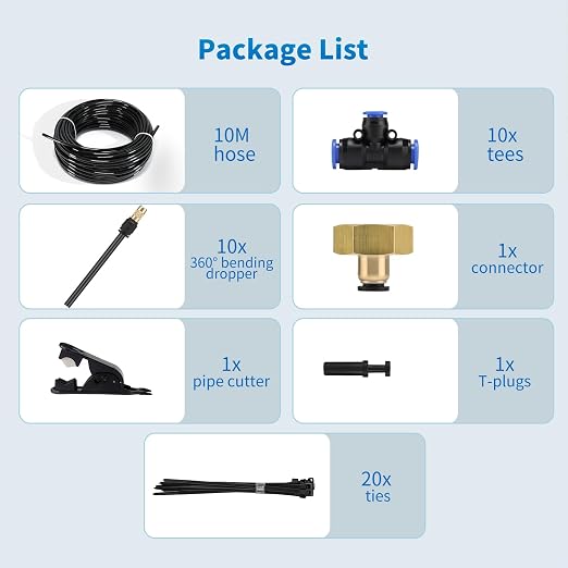 30FT Drip Irrigation System, Complete Garden Watering Kit with Rust-Proof Copper Nozzles - UV Stabilized Flexible Hose for Lawn, Greenhouse, Patio Plants