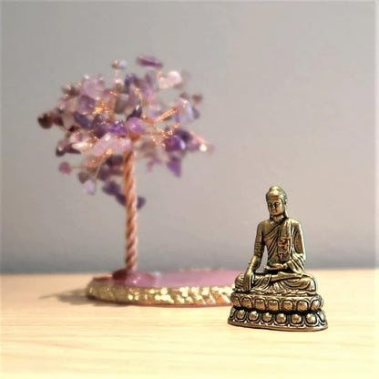Buddha Statue with Healing Crystal Tree, Tree of Life for Positive Energy. Home Decor Yoga Meditation. Amethyst.(A)