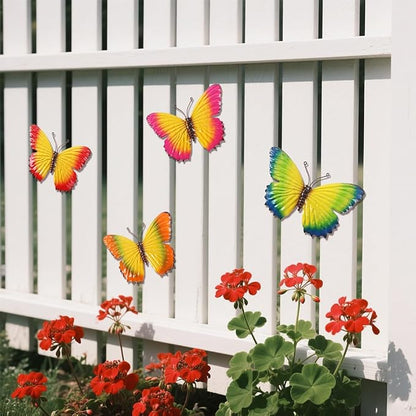 dreamskip 4 Pcs Metal Butterfly Wall Decor Art, Colorful Metal Butterflies Outdoor Wall Art, Hand-Crafted Outdoor Wall Decor For Yard, Garden, Fence, Patio, Living Room, Bedroom Decoration