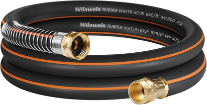 10FT x 5/8" Rubber Garden Hose, Heavy Duty Garden Water Hose, 300 PSI Working, 1000 PSI Burst, Swivel Handle with Stainless Steel Ring, 5-Layer Braided, All-Weather Outdoor Use, BG10GH06