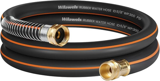 10FT x 5/8" Rubber Garden Hose, Heavy Duty Garden Water Hose, 300 PSI Working, 1000 PSI Burst, Swivel Handle with Stainless Steel Ring, 5-Layer Braided, All-Weather Outdoor Use, BG10GH06