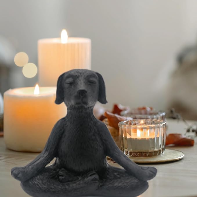 Meditation Buddha Ornament Meditation Dog Decoration Yoga Dog Garden Gift (Black)