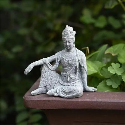 livelyfish Aquarium Buddha Statue Sandstone Buddha Figurines Zen Decor Meditating Buddha Statues for Underwater Landscaping Garden Decoration (L)