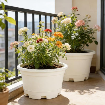 KPUVX 5 Pack 8.5 inch Plant Pot,Outdoor Flower Pots,Plastic pots for Plants Indoor with Drainage Holes and Trays, Decorative Garden Containers Sets for Houseplants