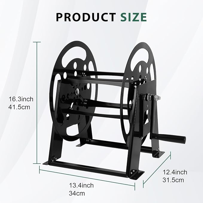 RV Extension Cord Storage Reel, Mountable Metal Reel Frame Holds Up To 200 Feet Of 15A (12/3 AWG), Power Cord Reel with Durable Bearings ＆ Foldable Handle