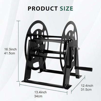 RV Extension Cord Storage Reel, Mountable Metal Reel Frame Holds Up To 200 Feet Of 15A (12/3 AWG), Power Cord Reel with Durable Bearings ＆ Foldable Handle