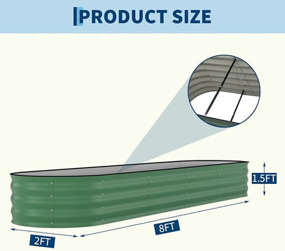 Garvee 2 Pack 8x2x1.5ft Galvanized Raised Garden Bed Kit, Oval Metal Planter Boxes with Anti-Cut Safety Edges, Rust-Resistant Deep Root Planters for Outdoor Vegetables, Flowers, Herbs, Green